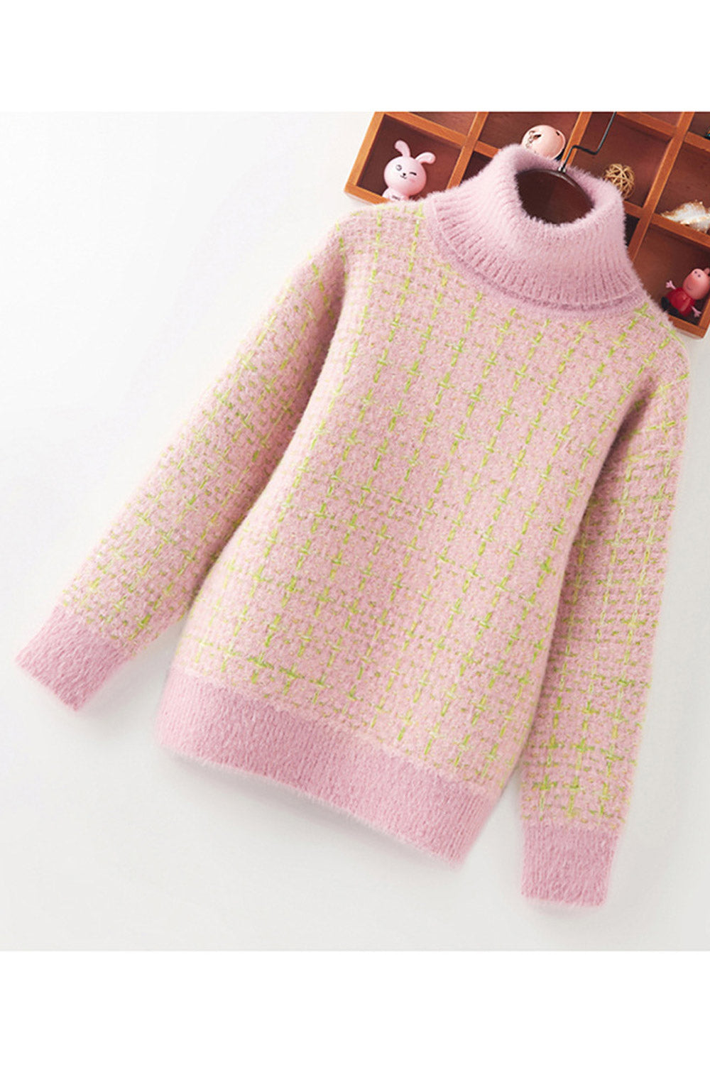 Kids Girls Slim Waist Style Plaid Pattern Knitted Sweater