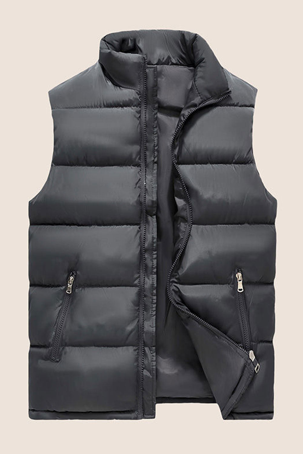 Women Solid Colour Side Two Zipper Pockets Padded Vest
