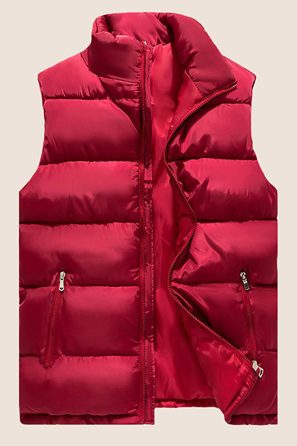 Women Solid Colour Side Two Zipper Pockets Padded Vest