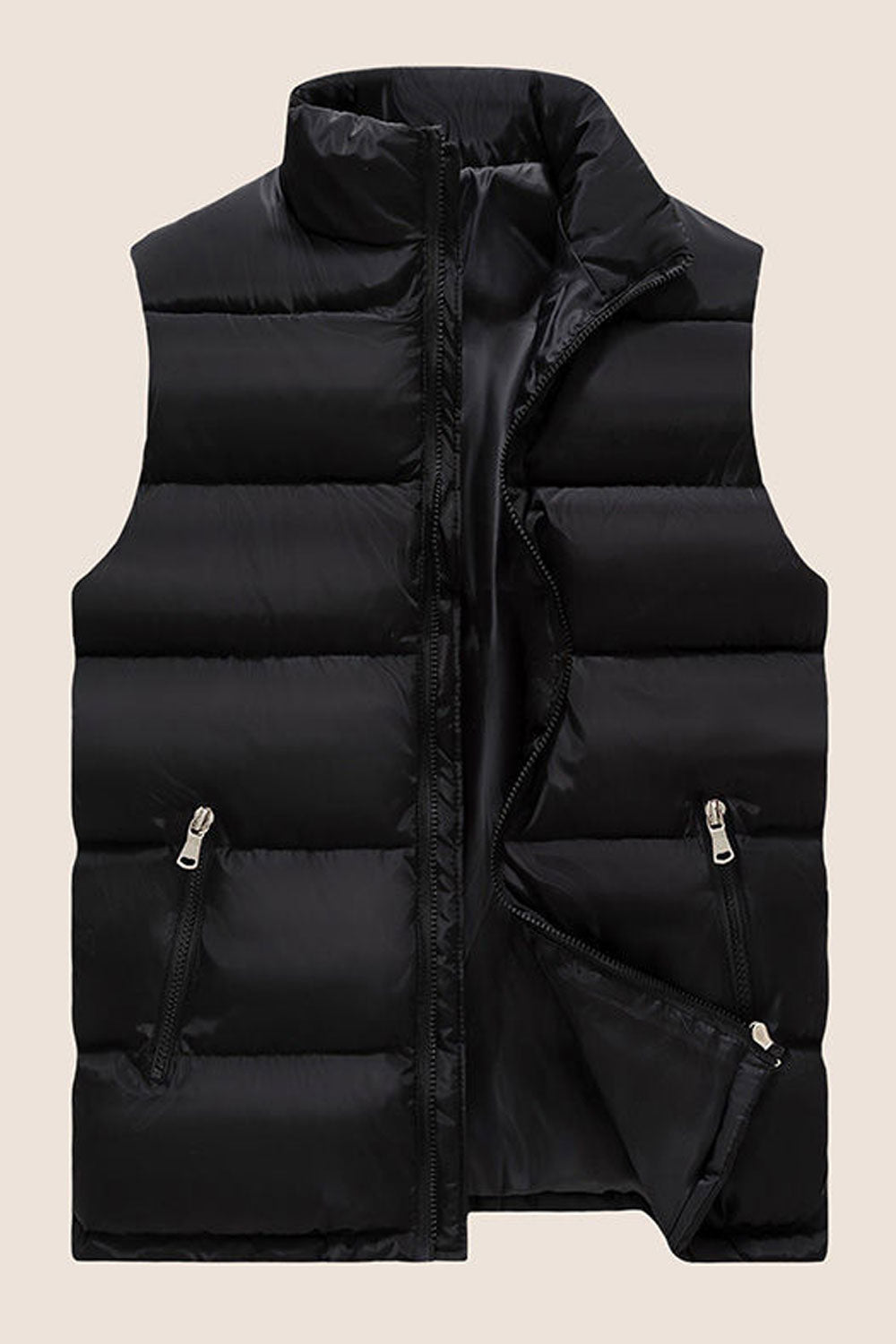 Women Solid Colour Side Two Zipper Pockets Padded Vest