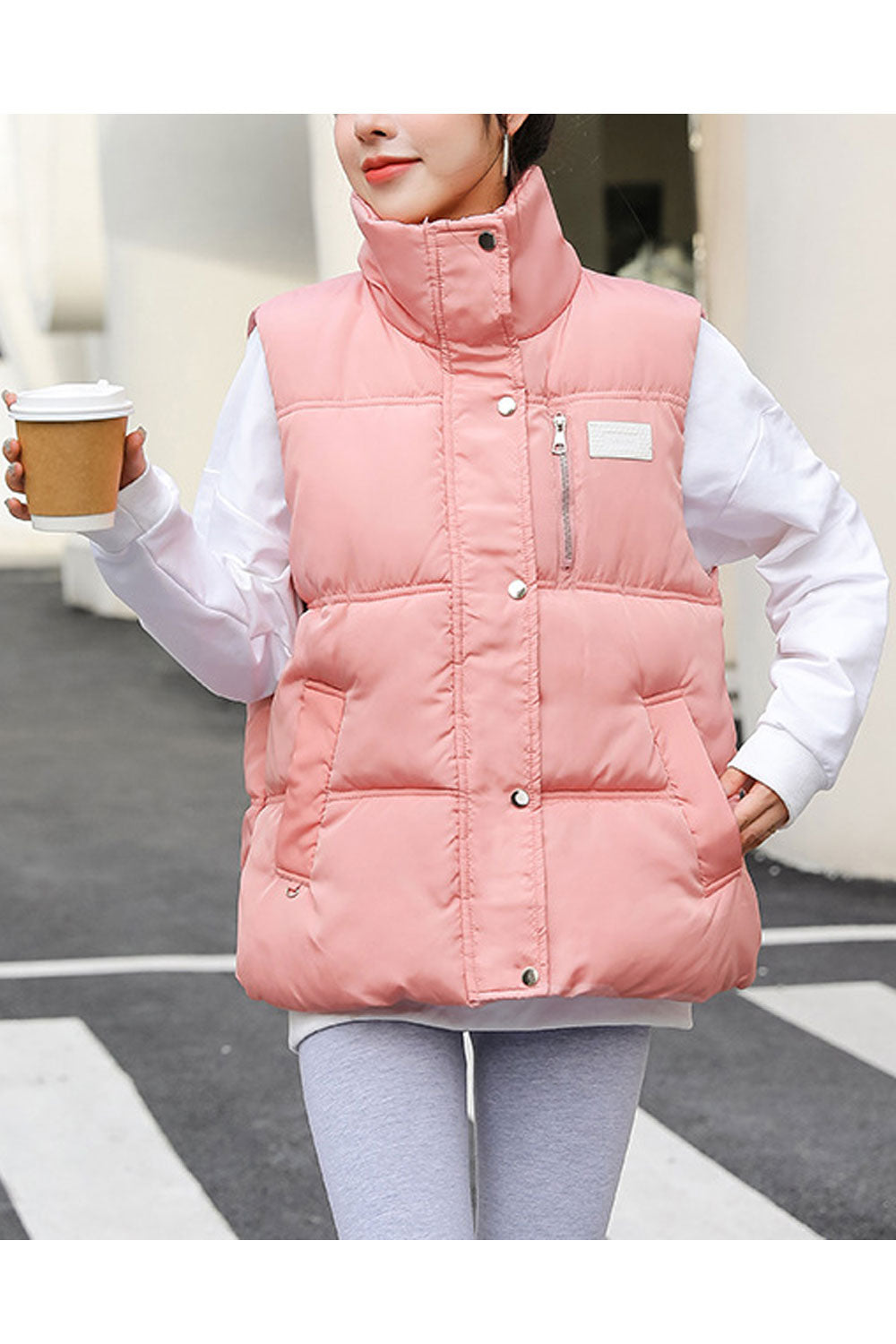 Women Hoodie Attached Small Side Zipper Style Padded Vest