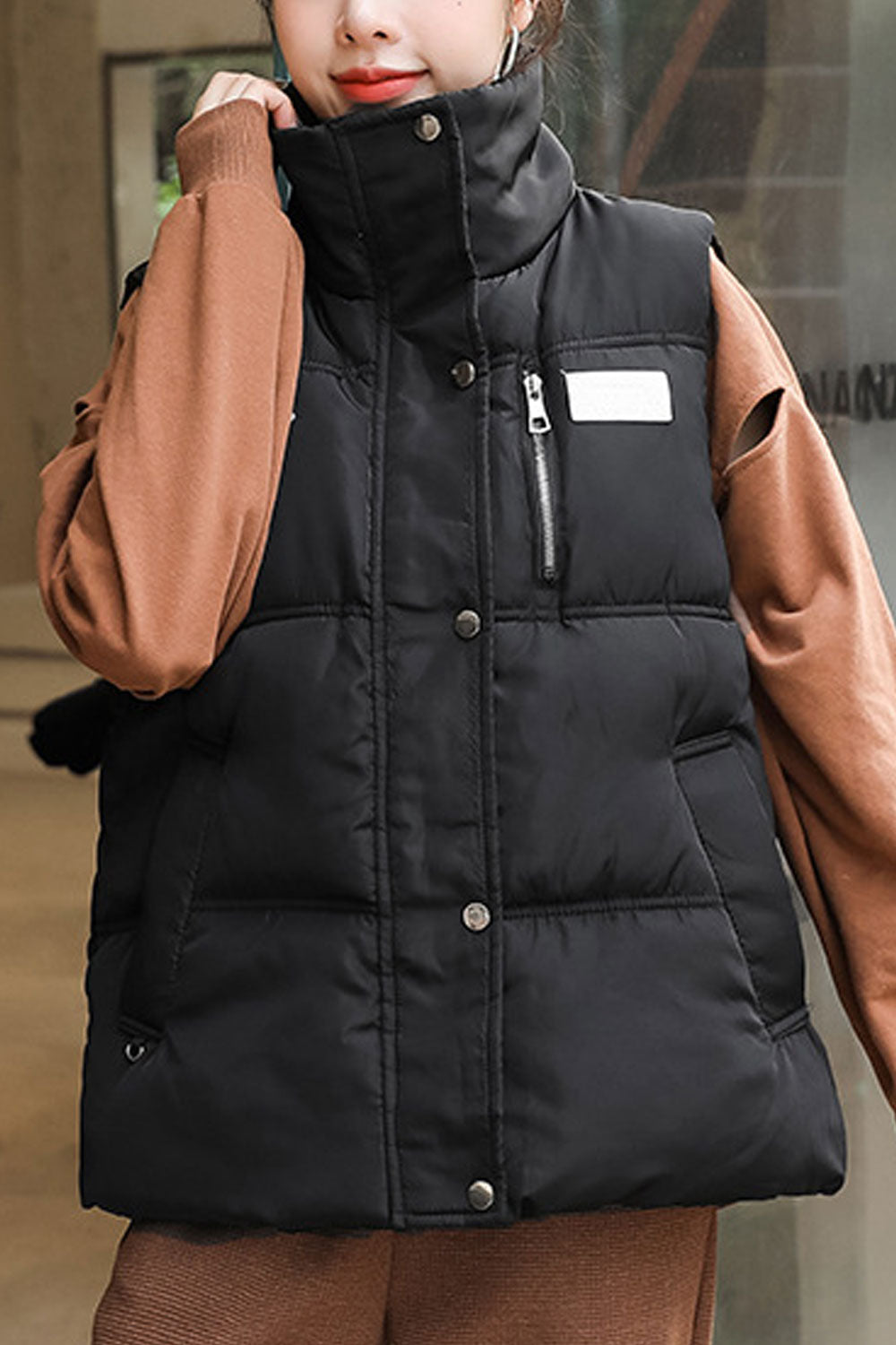 Women Hoodie Attached Small Side Zipper Style Padded Vest