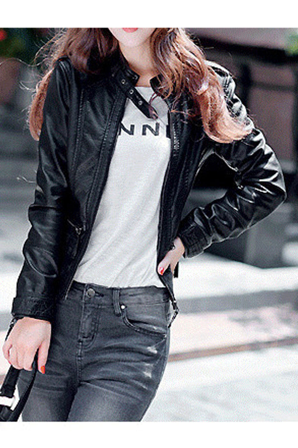 Women Amazing Strap Belt Collar Neck Zipper Closure Pockets Winter Fashionic Leather Jacket