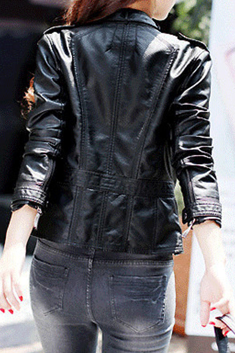 Women Amazing Strap Belt Collar Neck Zipper Closure Pockets Winter Fashionic Leather Jacket