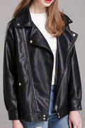 Women Winter Fashionic Solid Pattern Cross Zip Closure Comfortable Leather Jacket