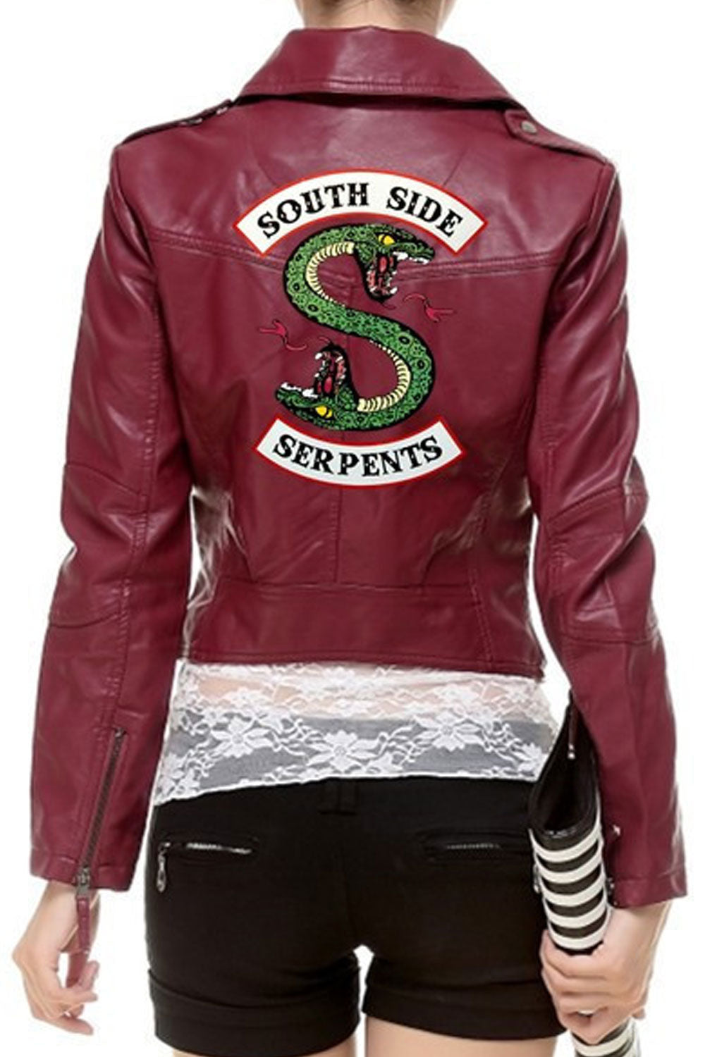 Women Backside Printed Lovely Lapel Collar Neck Easily Wearable Winter Leather Jacket