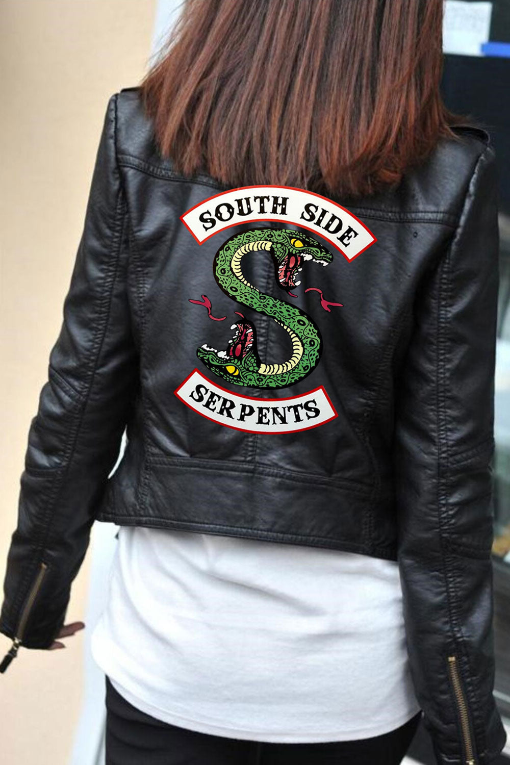 Women Backside Printed Lovely Lapel Collar Neck Easily Wearable Winter Leather Jacket