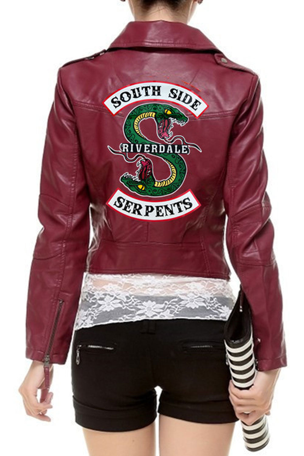 Women Backside Printed Lovely Lapel Collar Neck Easily Wearable Winter Leather Jacket