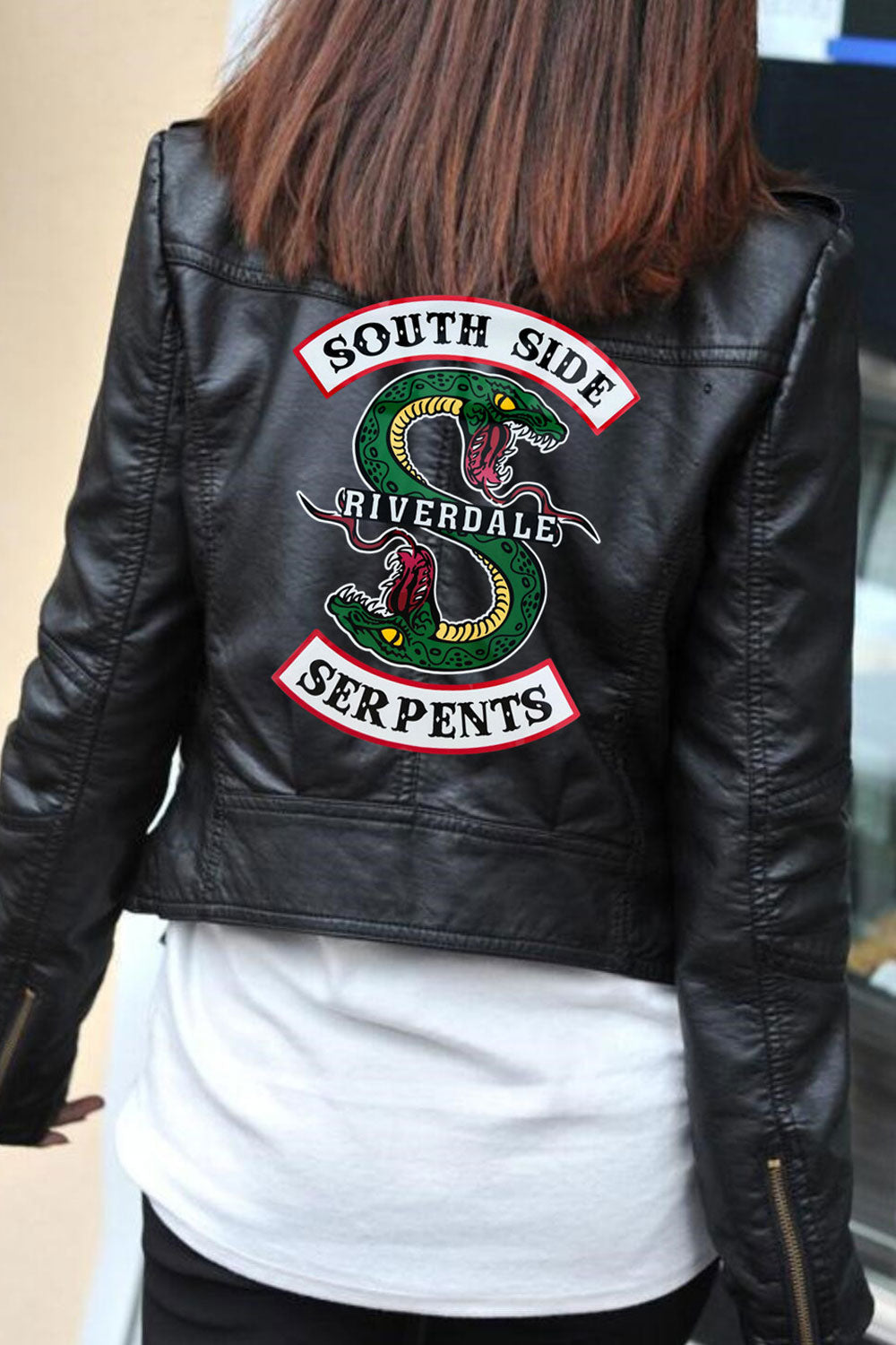 Women Backside Printed Lovely Lapel Collar Neck Easily Wearable Winter Leather Jacket