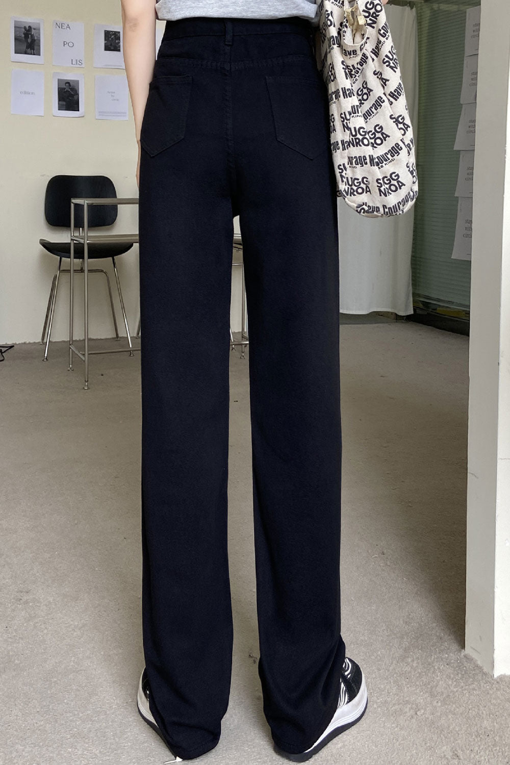 Women Comfortable Straight & Restful Wide-Legs Easy High-Waist Superb Solid Colored Jeans