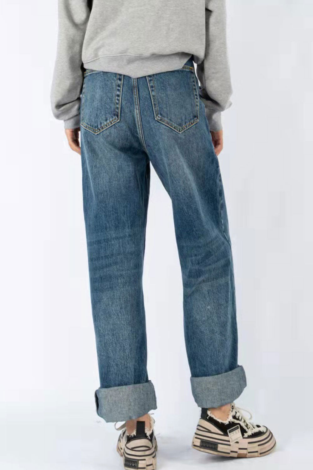 Women Trendy Button High-Waist Superb Solid Colored Thin & Durable Winter Casual Denim Jeans