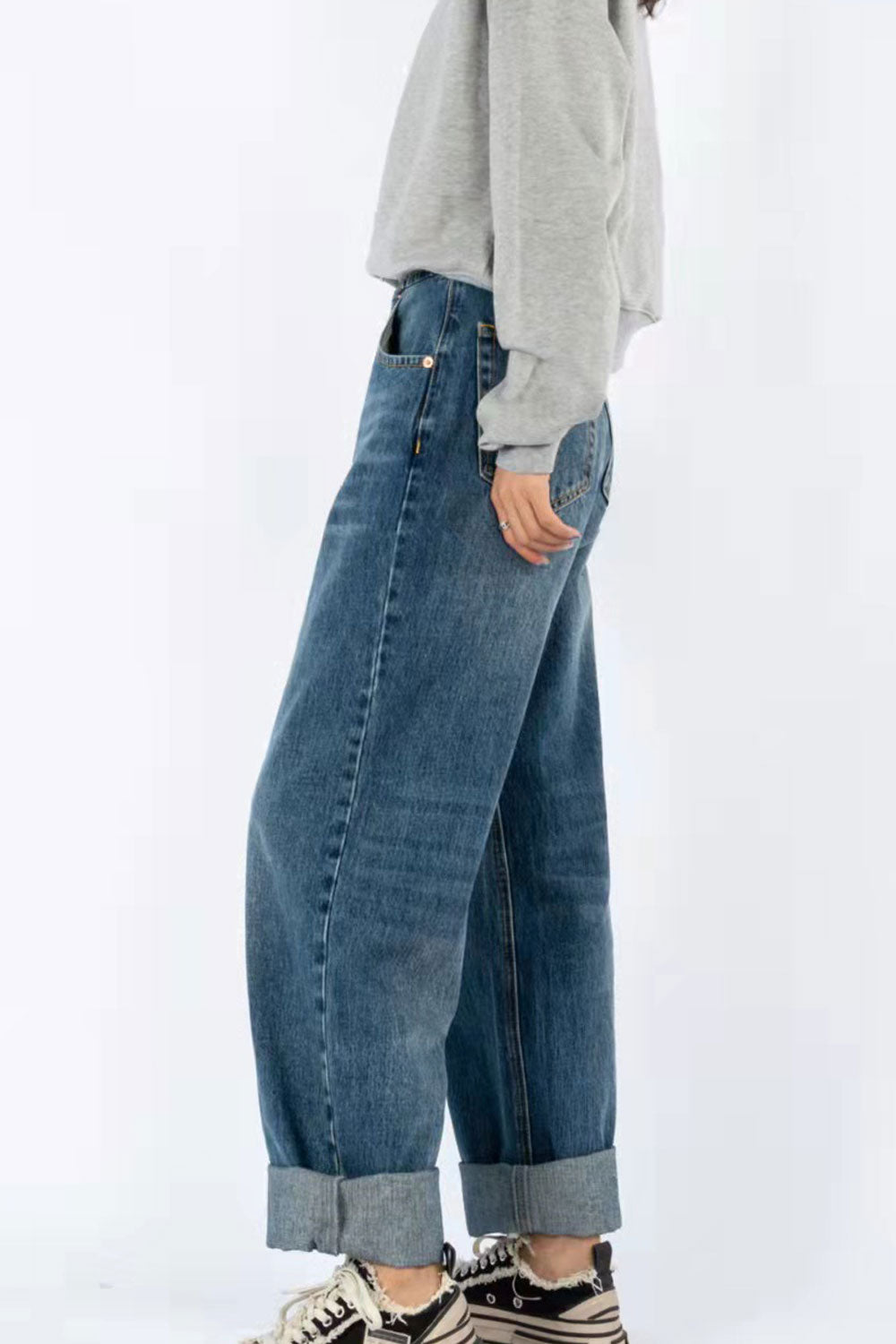 Women Trendy Button High-Waist Superb Solid Colored Thin & Durable Winter Casual Denim Jeans