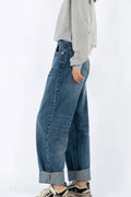 Women Trendy Button High-Waist Superb Solid Colored Thin & Durable Winter Casual Denim Jeans