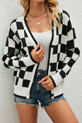 Women Fashionable Lattice Pattern Button Closure Regular Fit Attractive Knitted Warm Cardigan