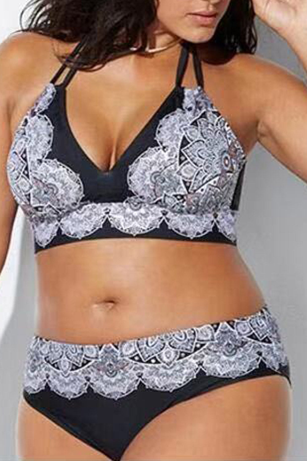 Women Swimwear Plus Size Bandage push up Printing Padded Bra Bikini Body Swimsuit