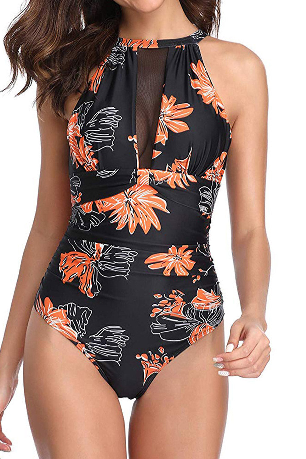 Women Crew Neck Tummy Control One Piece Bathing Suits
