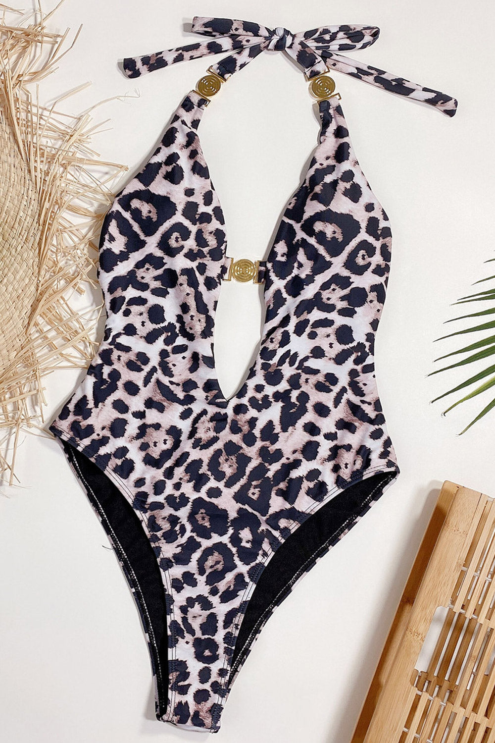 Women Leopard Halter Top Summer Beach Wear Bathing Suit