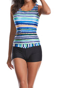 Women's V neck Strip Print Two-Piece Tankini Athletic Swimwear