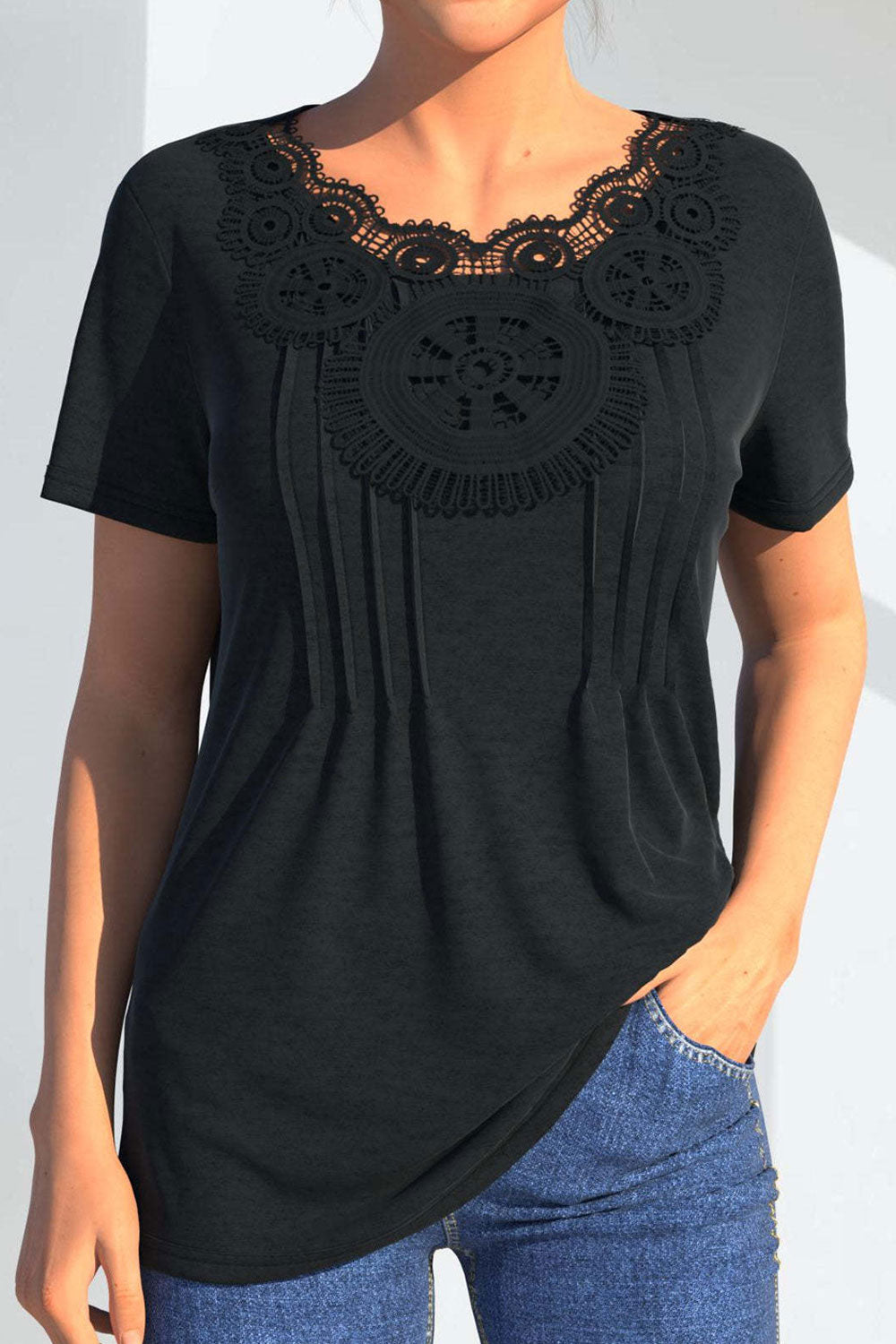Women Casual Wear Pleated V-Neck Short Sleeve Relaxable & Comfortable Top