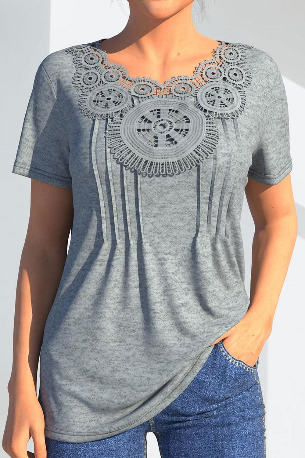 Women Casual Wear Pleated V-Neck Short Sleeve Relaxable & Comfortable Top