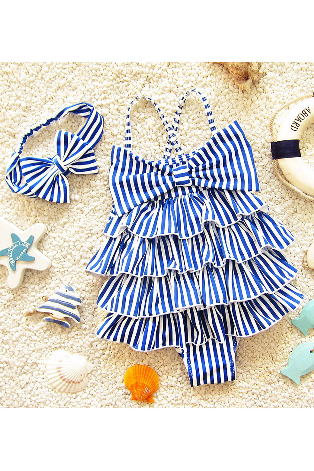 Baby Girls Blue Stripes Style Swim One-piece Swimsuit