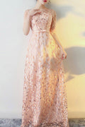 Women Lace Round Neck Long Wedding Dress