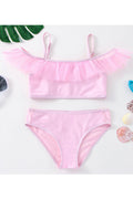 Kids Girls Ruffle Pink Lace Two Piece Beach Swimwear