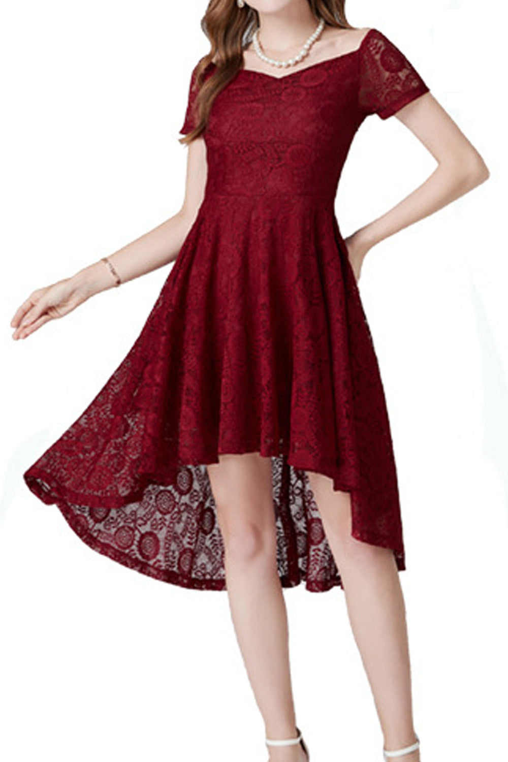 Women Flower Lace Overlay Off the Shoulder Sweetheart Neck Evening Gown Party Dress