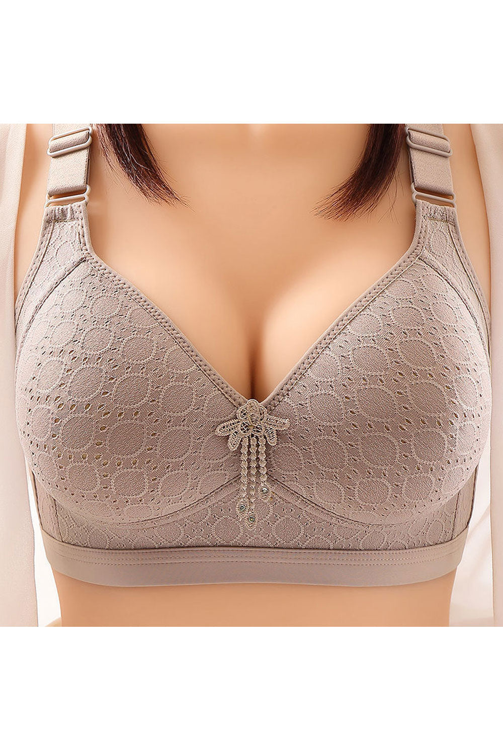Women Plus Sports Bra without Thin Steel Ring Vintage Pattern Silky Soft Smoothing Wireless Bra
