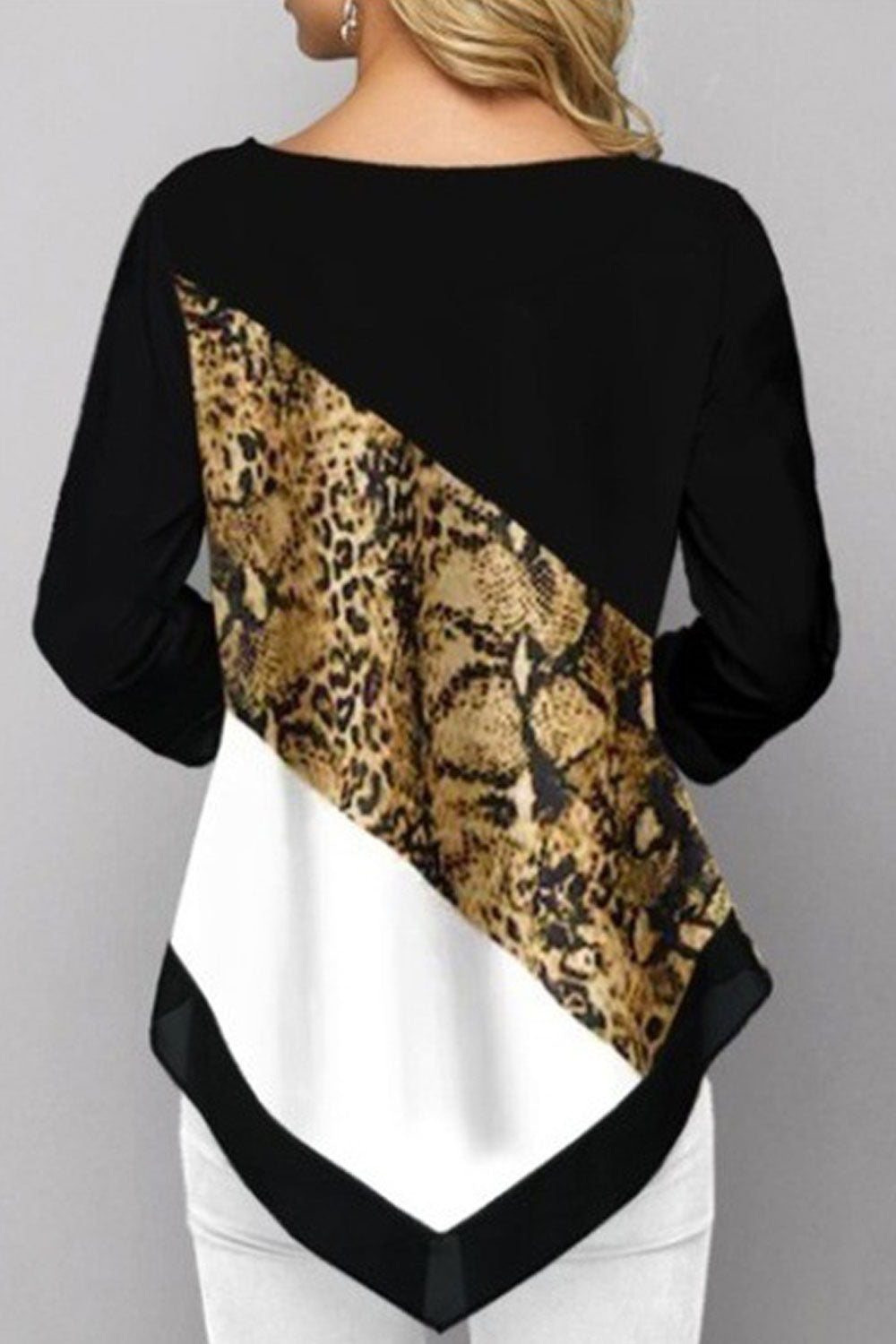 Women Stylish Leopard Printed Irregular Style Round Neck Lovely Fashionic Blouse