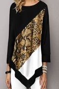 Women Stylish Leopard Printed Irregular Style Round Neck Lovely Fashionic Blouse
