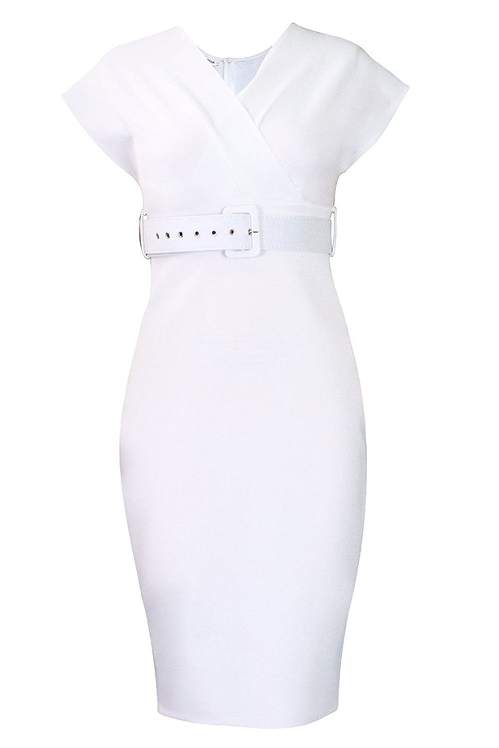 Women V-Neck Long Short Slevess Solid Color With Center Belt Bodycone Dress