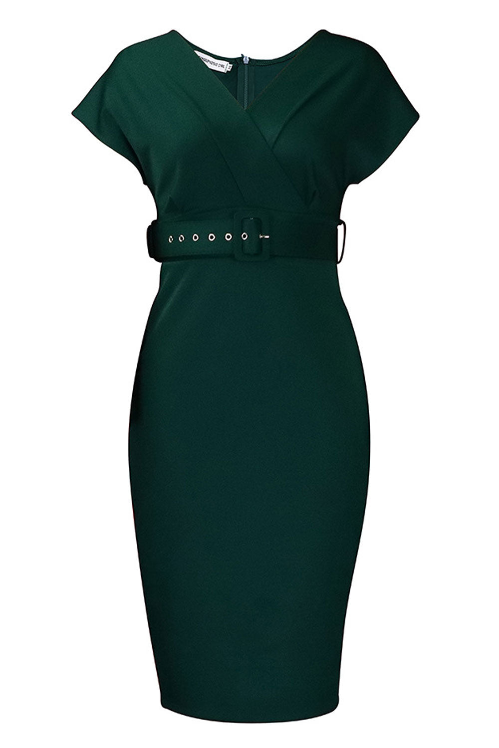 Women V-Neck Long Short Slevess Solid Color With Center Belt Bodycone Dress