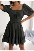 Women's Square Collar Open Back Tie with Ruffles Swing Dress