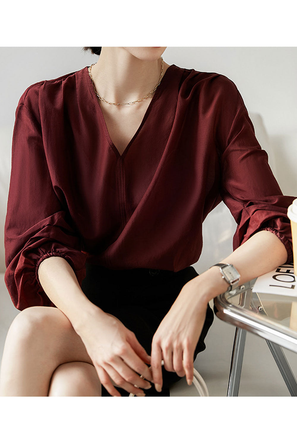 Women's Fashion V-neck Pullover Silhouette Top
