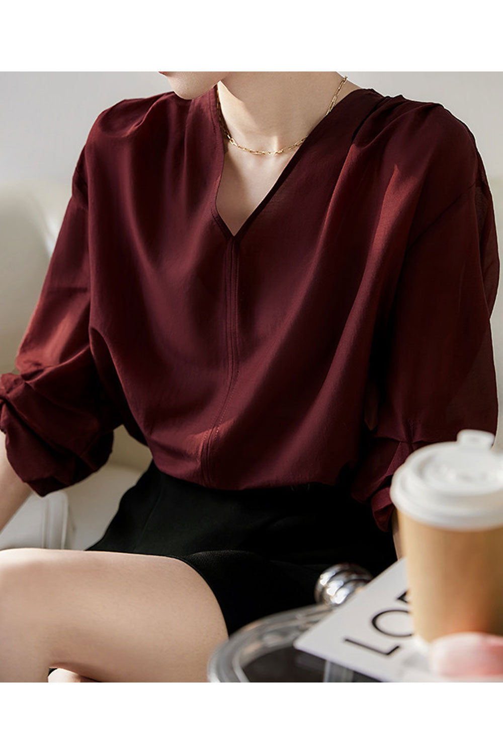 Women's Fashion V-neck Pullover Silhouette Top