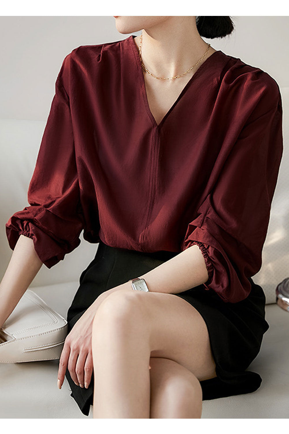 Women's Fashion V-neck Pullover Silhouette Top