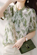 Women's Summer Lace-up Printed Chiffon Chic Slim Short-Sleeved Shirt