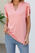 Women New Fashion V- Neck Lace Petal Short Sleeves Solid Color Summer Loose Casual Top