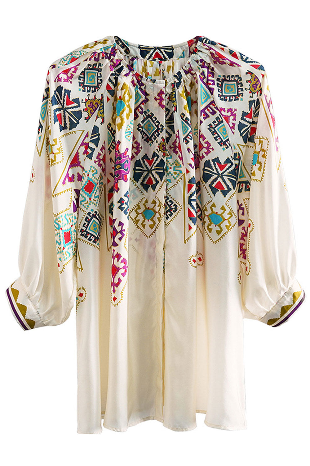 Women New Niche Sense Fashion Round Neck Ethnic Wind Style Three- Quarter Sleeves Printed Summer Loose Top