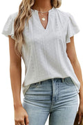 Women New Fashion Jacquard V-Neck Pile Short Sleeves T-Shirt Summer Casual Top