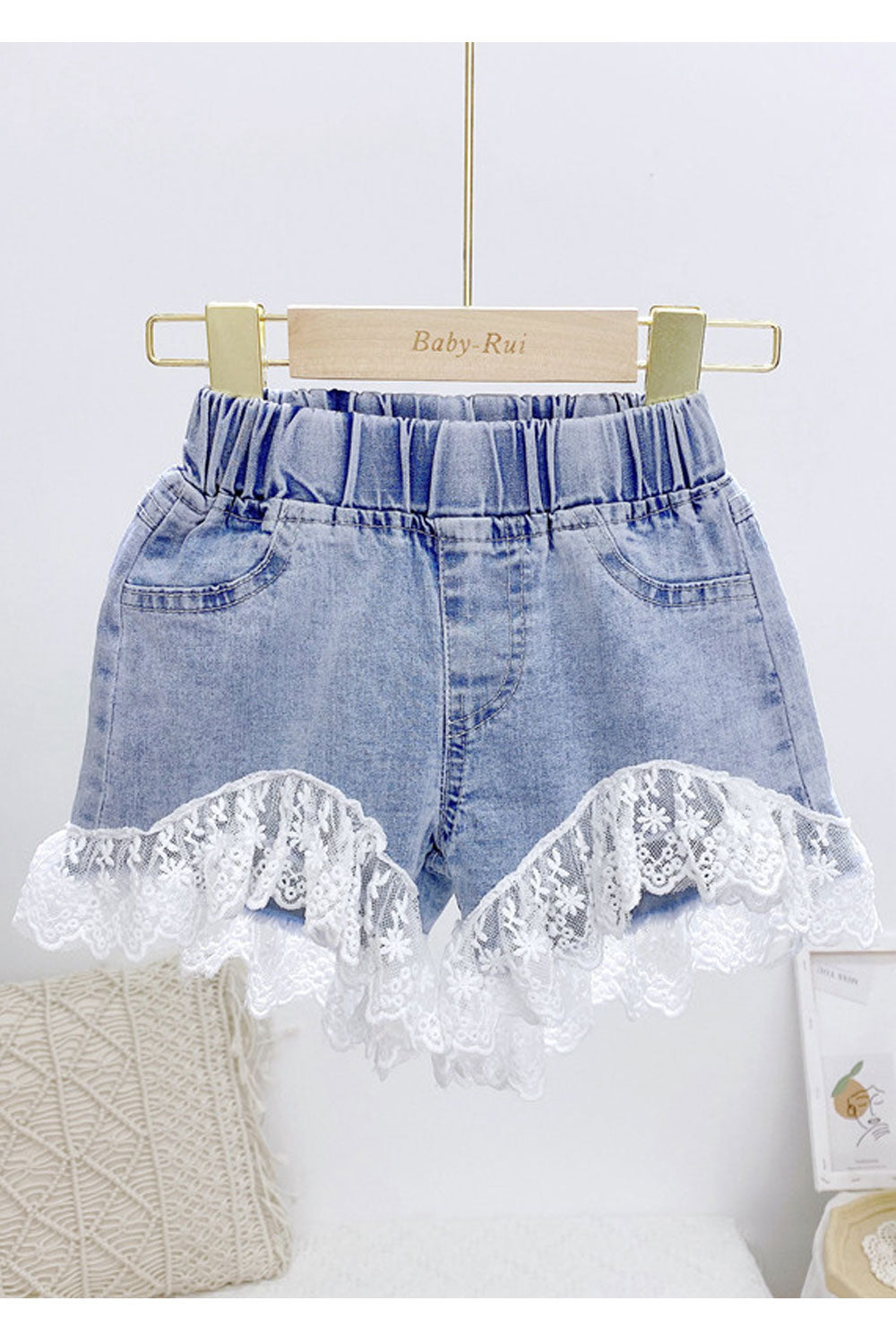 Kids Girls New Summer Denim Loose Thin Descent Style Lace Shorts