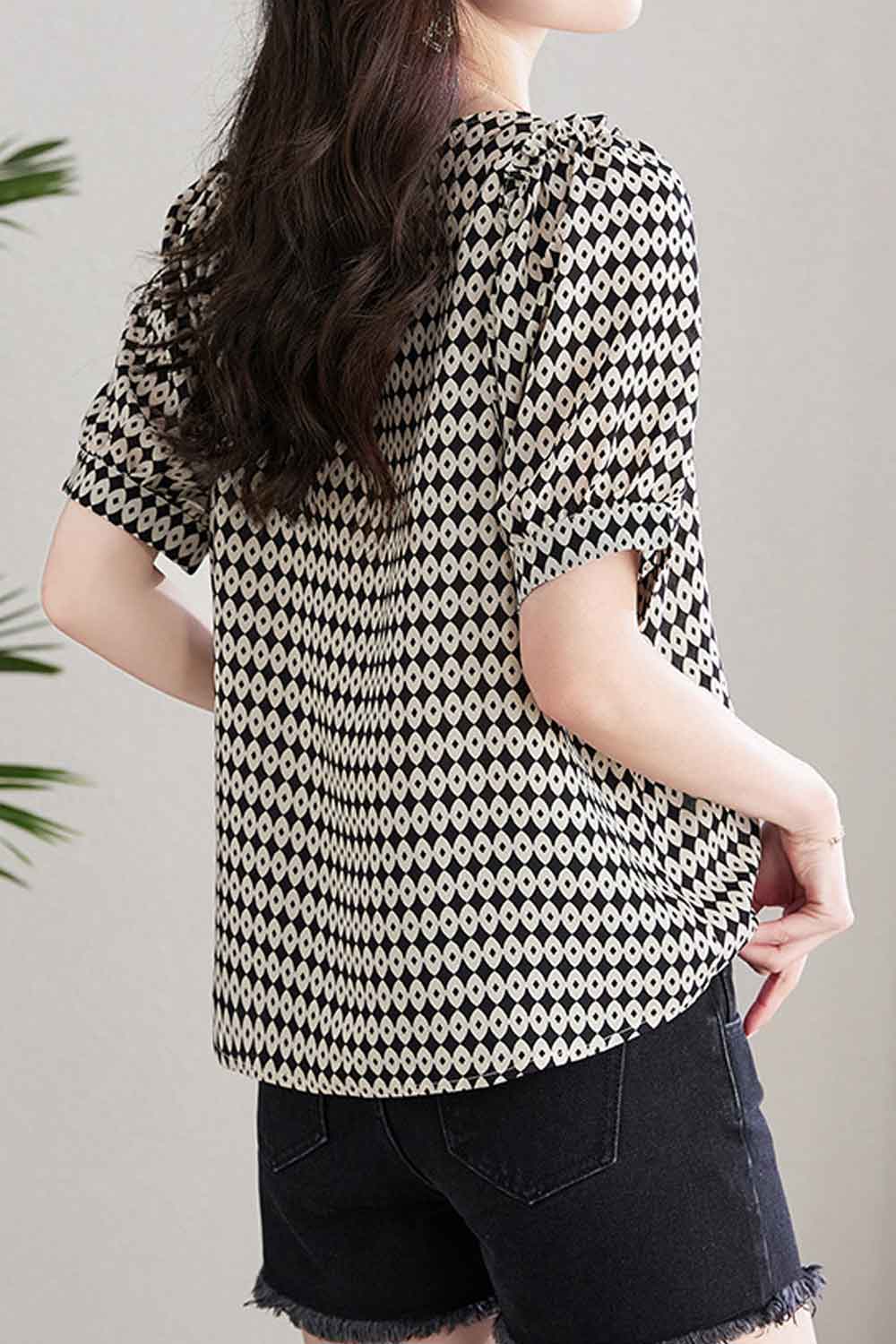 Women New Niche Sense Design Fashionable Round Neck Short Puff Sleeves Polka Dots Printed Pattern Summer Casual Loose type Beaut