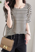 Women New Niche Sense Design Fashionable Round Neck Short Puff Sleeves Polka Dots Printed Pattern Summer Casual Loose type Beaut