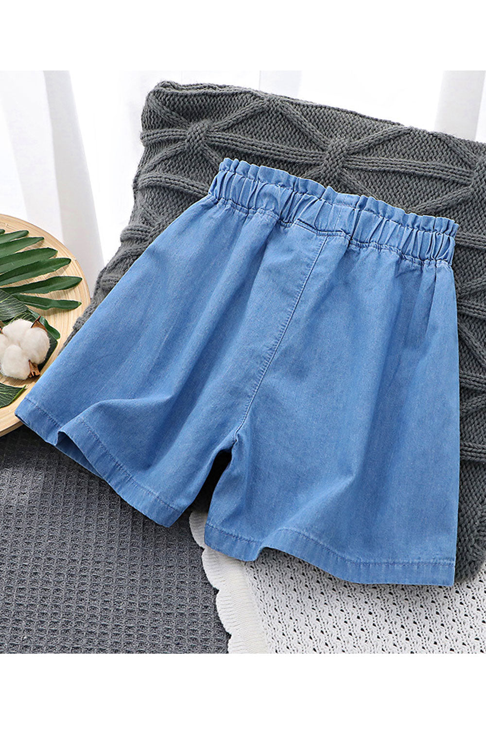 Kids Girls New Thin Denim Bowknot Embroidered Summer Shorts