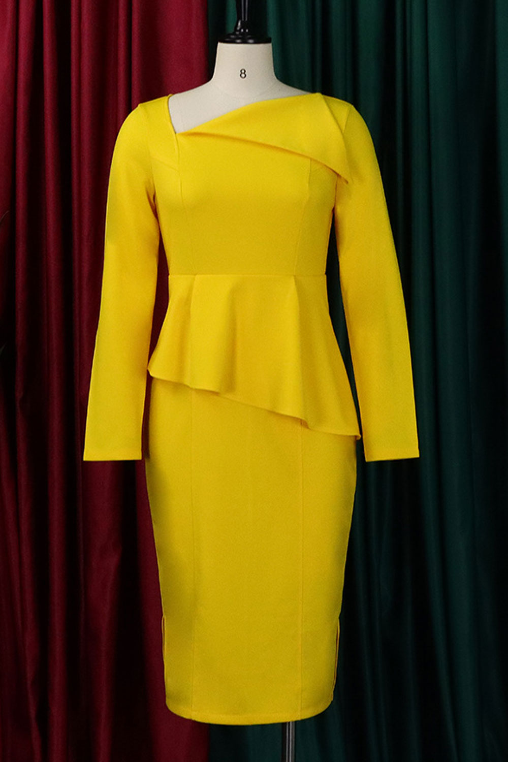 Women's Plus Slanted Collar Elegant Long Sleeve Party Dress