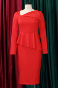 Women's Plus Slanted Collar Elegant Long Sleeve Party Dress