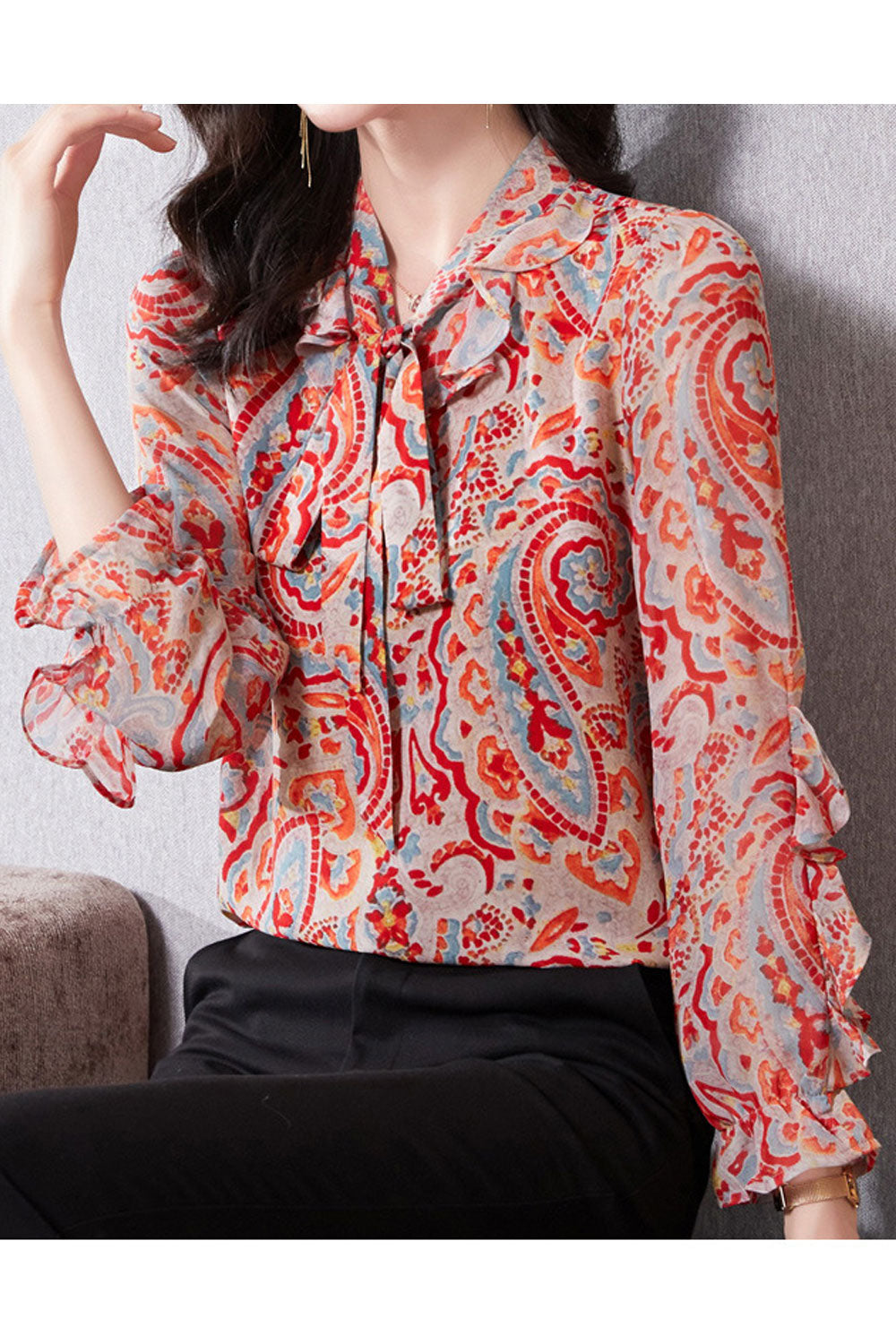 Women New Design Fashionable V-Neck Ribbon Collar Long Sleeved Alphabet Pattern OL Commuting Style Summer Casual Straight Type C