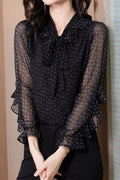 Women New Design Fashionable V-Neck Ribbon Collar Long Sleeved Alphabet Pattern OL Commuting Style Summer Casual Straight Type C
