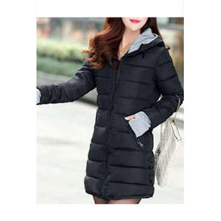 Women Zipper Closure Solid Colored Winter Thick Long Sleeve Mid Length Padded Jacket